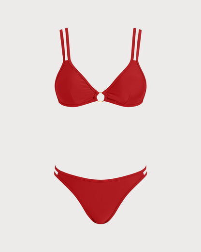 Red O-Ring Triangle Bikini Set