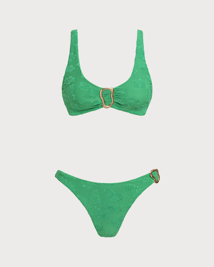 Green U Neck Bralette Bikini Set