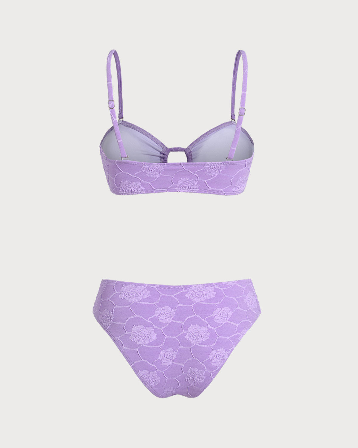 Purple Floral Textured Bandeau Bikini Set