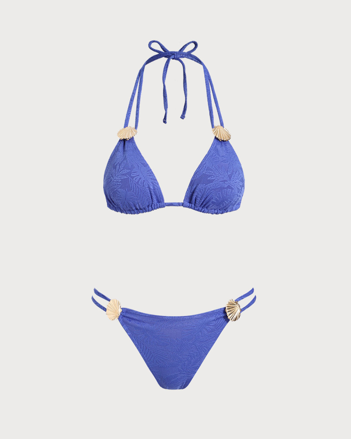 Blue Textured Halter Triangle Bikini Set