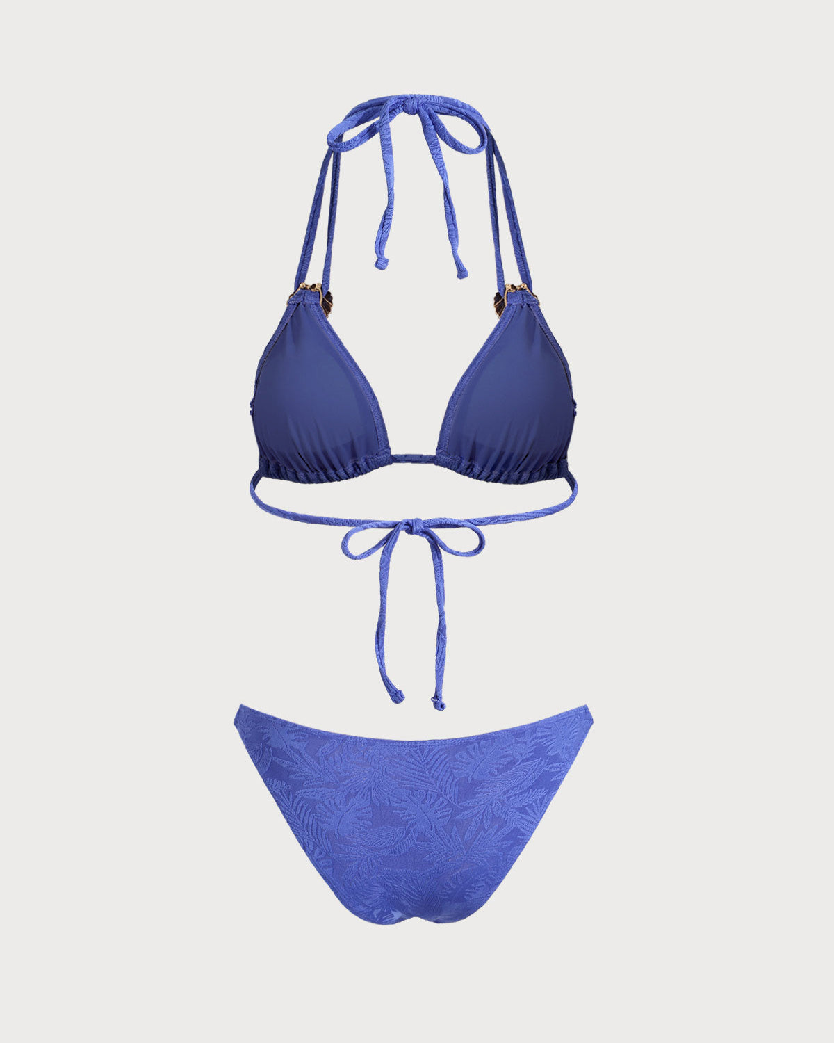 Blue Textured Halter Triangle Bikini Set