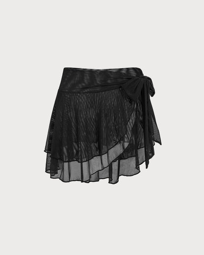 Black Ruffled Mesh Cover-up