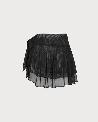 Black Ruffled Mesh Cover-up
