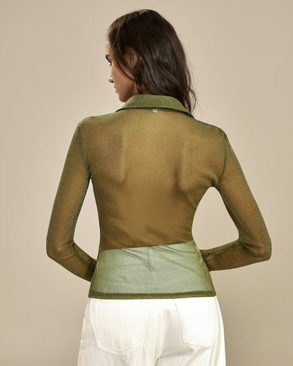 Green See Through Collar Shirt