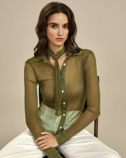 Green See Through Collar Shirt