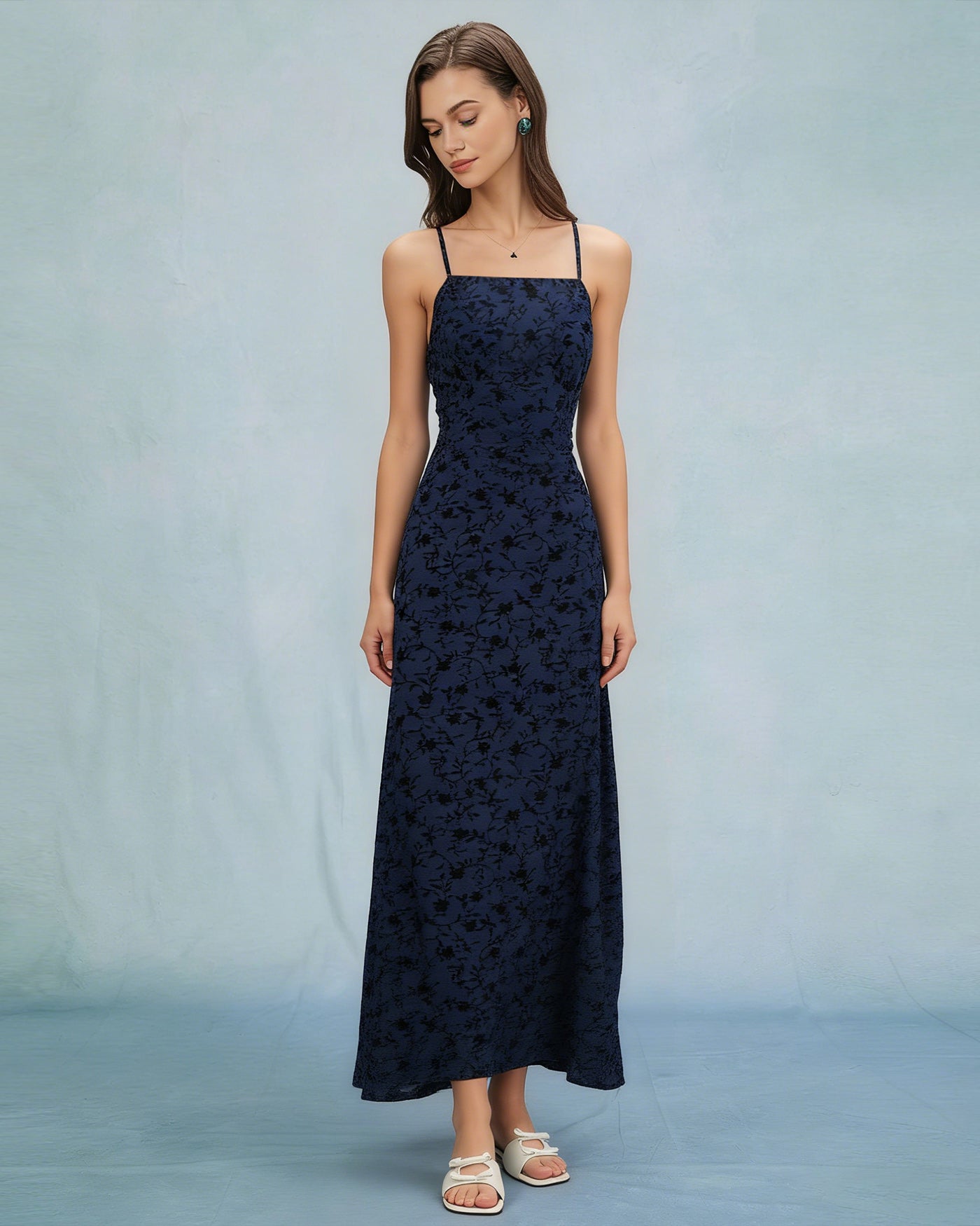 Blue X Cross Floral Slip Maxi Dress