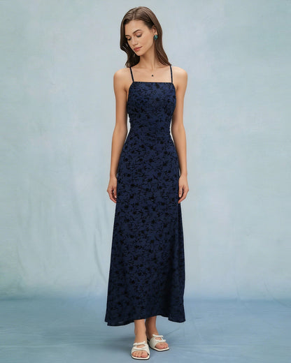 Blue X Cross Floral Slip Maxi Dress