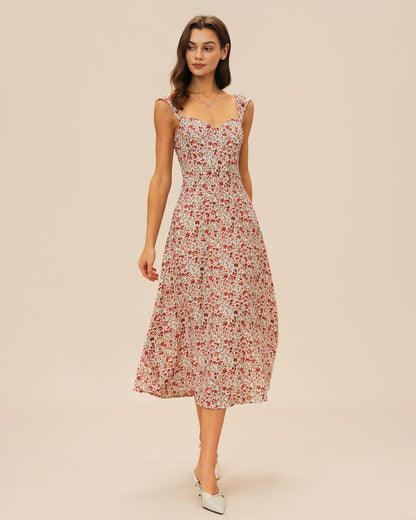 Red Floral Slip Midi Dress