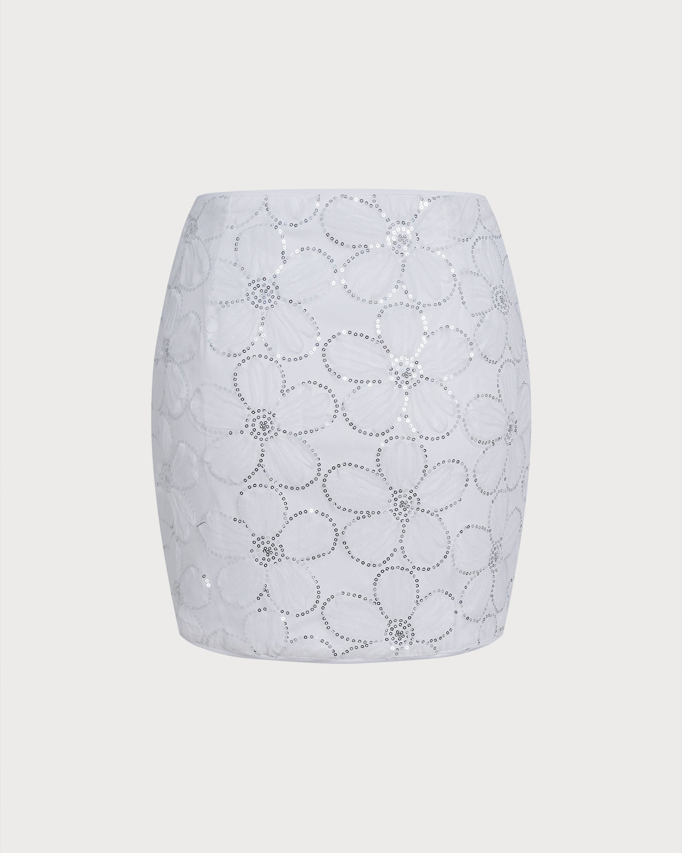 White Floral Sequins Mini Skirt
