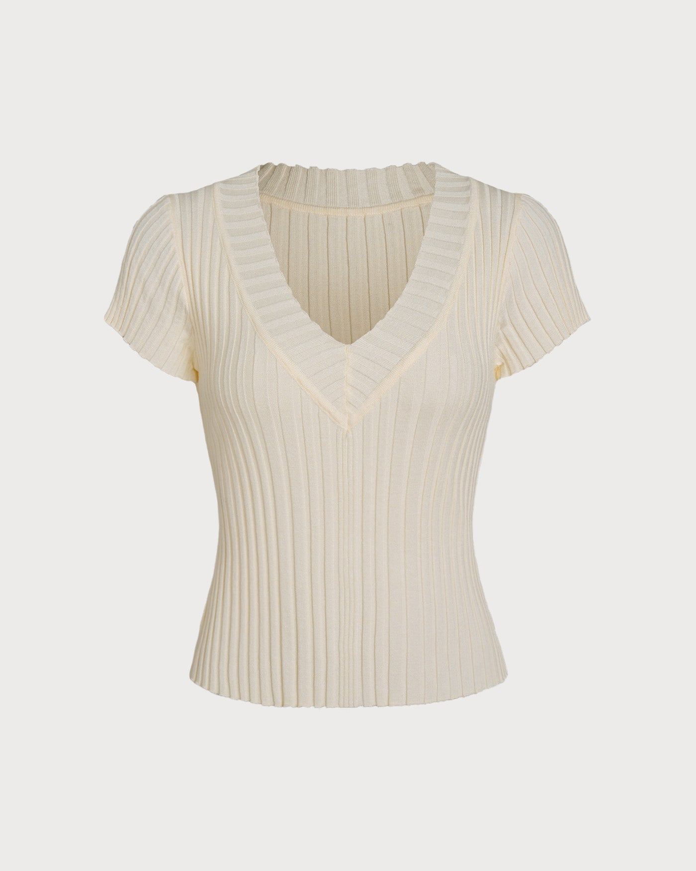 Apricot Textured  V Neck Tee