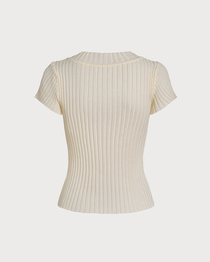 Apricot Textured  V Neck Tee