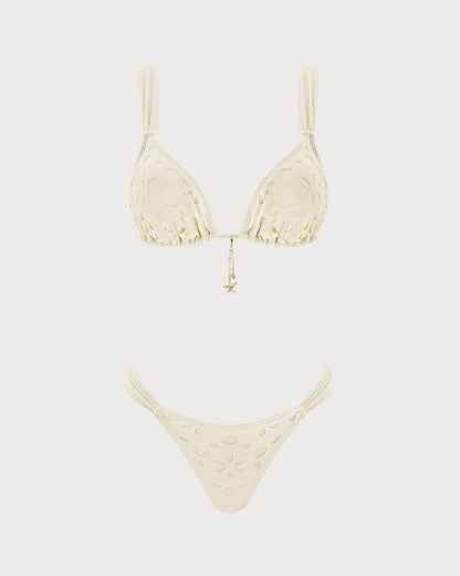 Off White Drawstring Triangle Bikini Set
