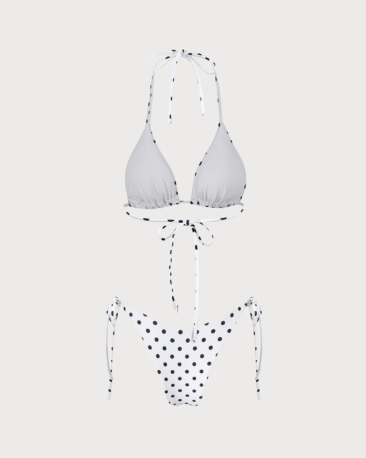 White Halter Polka Dot Triangle Bikini Set