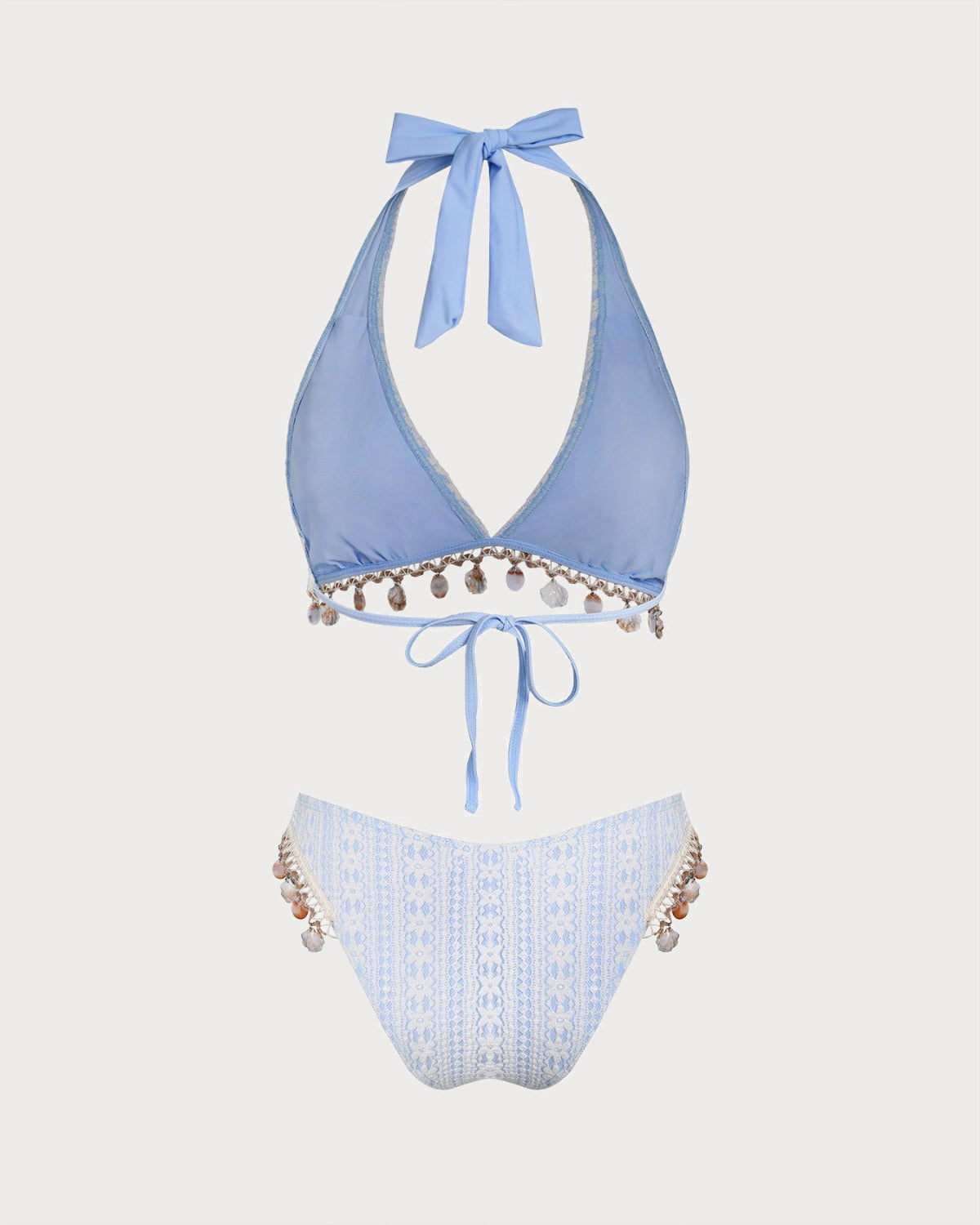 Blue Floral Halter Triangle Bikini Set