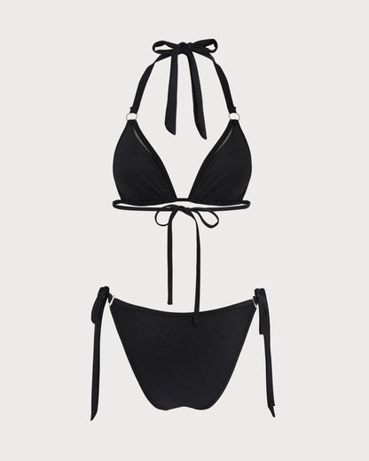 Black Halter O-Ring Triangle Bikini Set