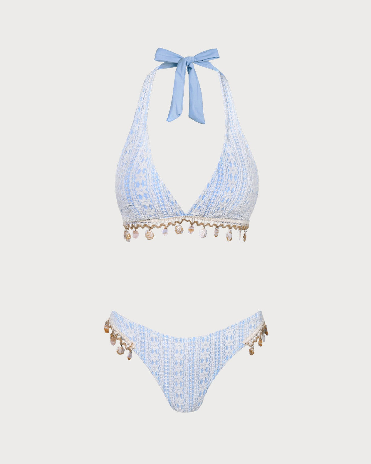 Blue Floral Halter Triangle Bikini Set
