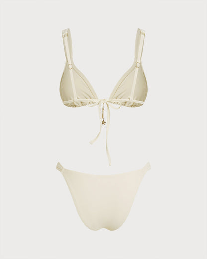 Off White Drawstring Triangle Bikini Set