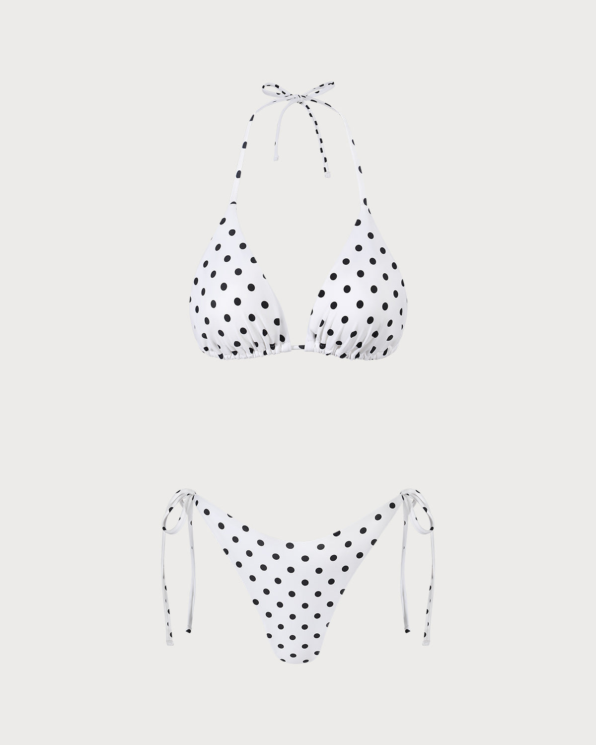 White Halter Polka Dot Triangle Bikini Set