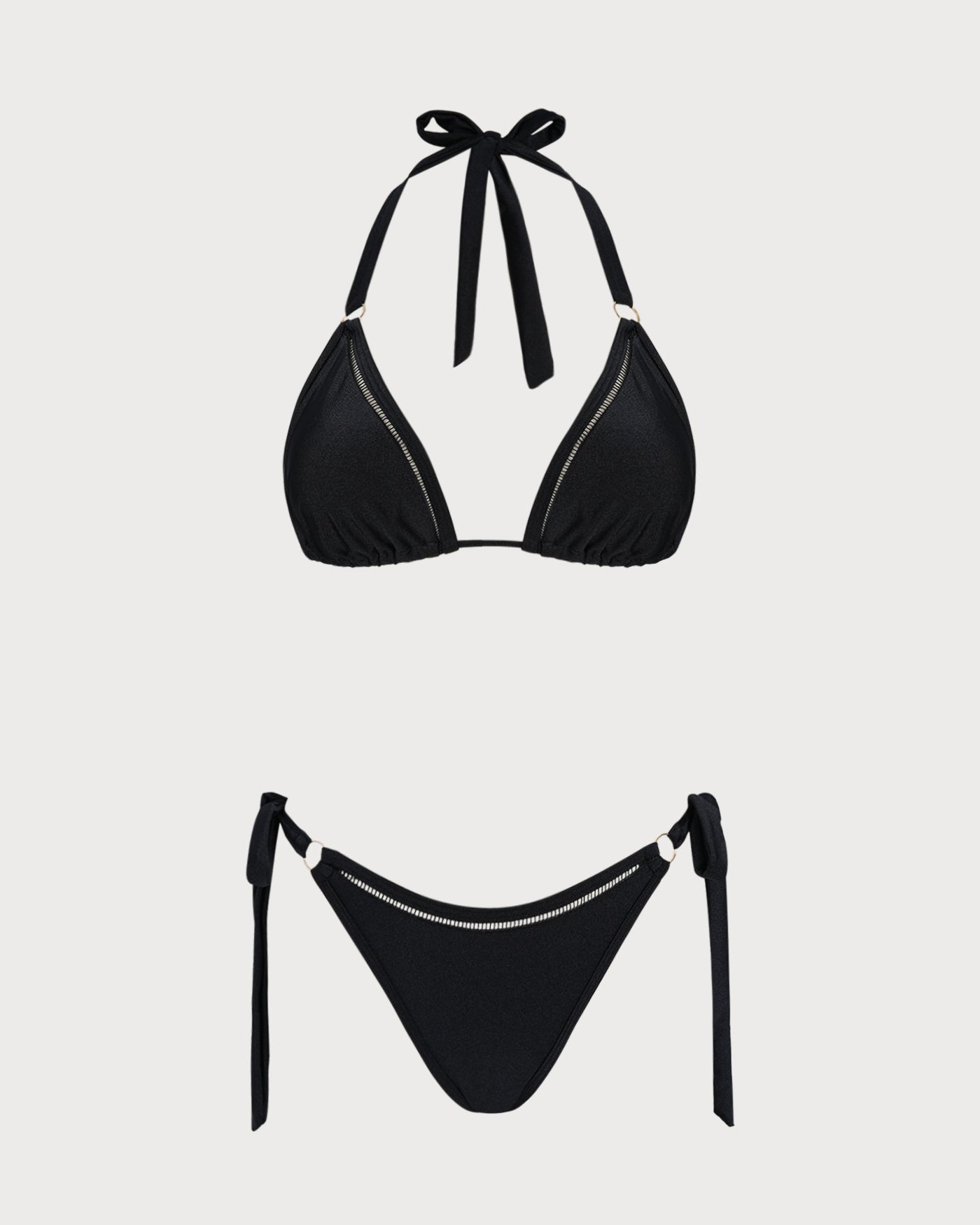 Black Halter O-Ring Triangle Bikini Set
