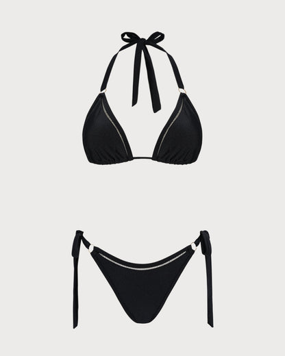 Black Halter O-Ring Triangle Bikini Set