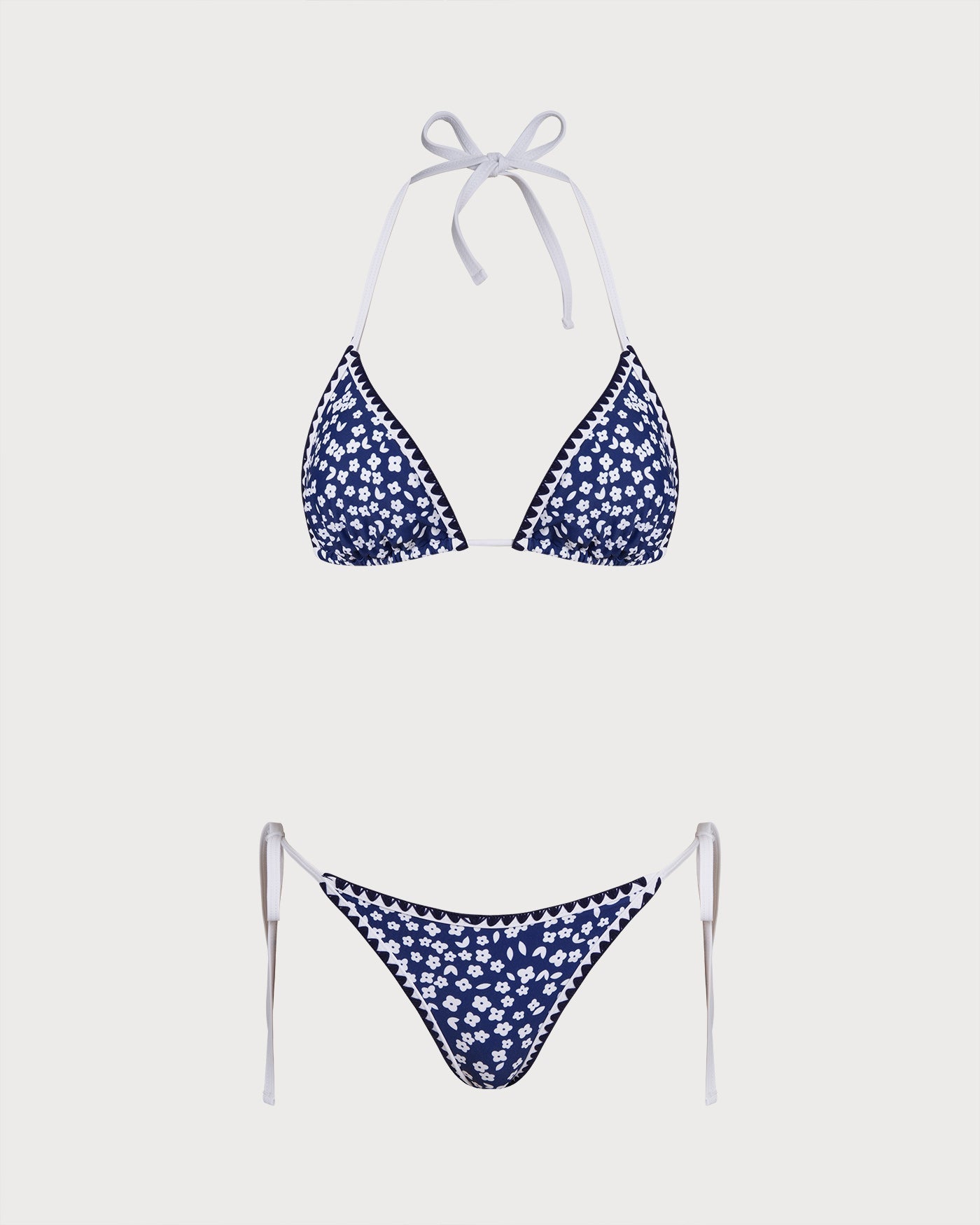 Blue Halter Floral Triangle Bikini Set