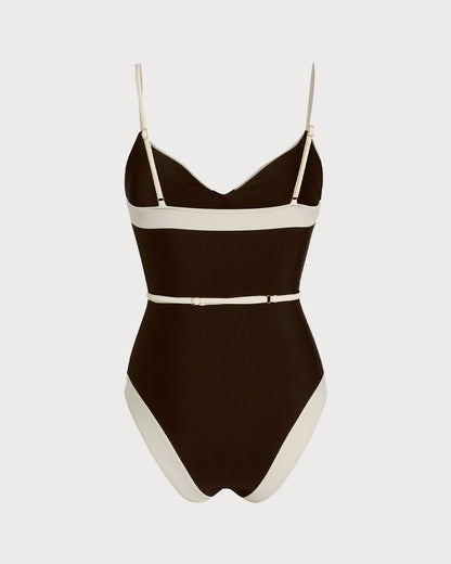 Brown V Neck Bralette One Piece