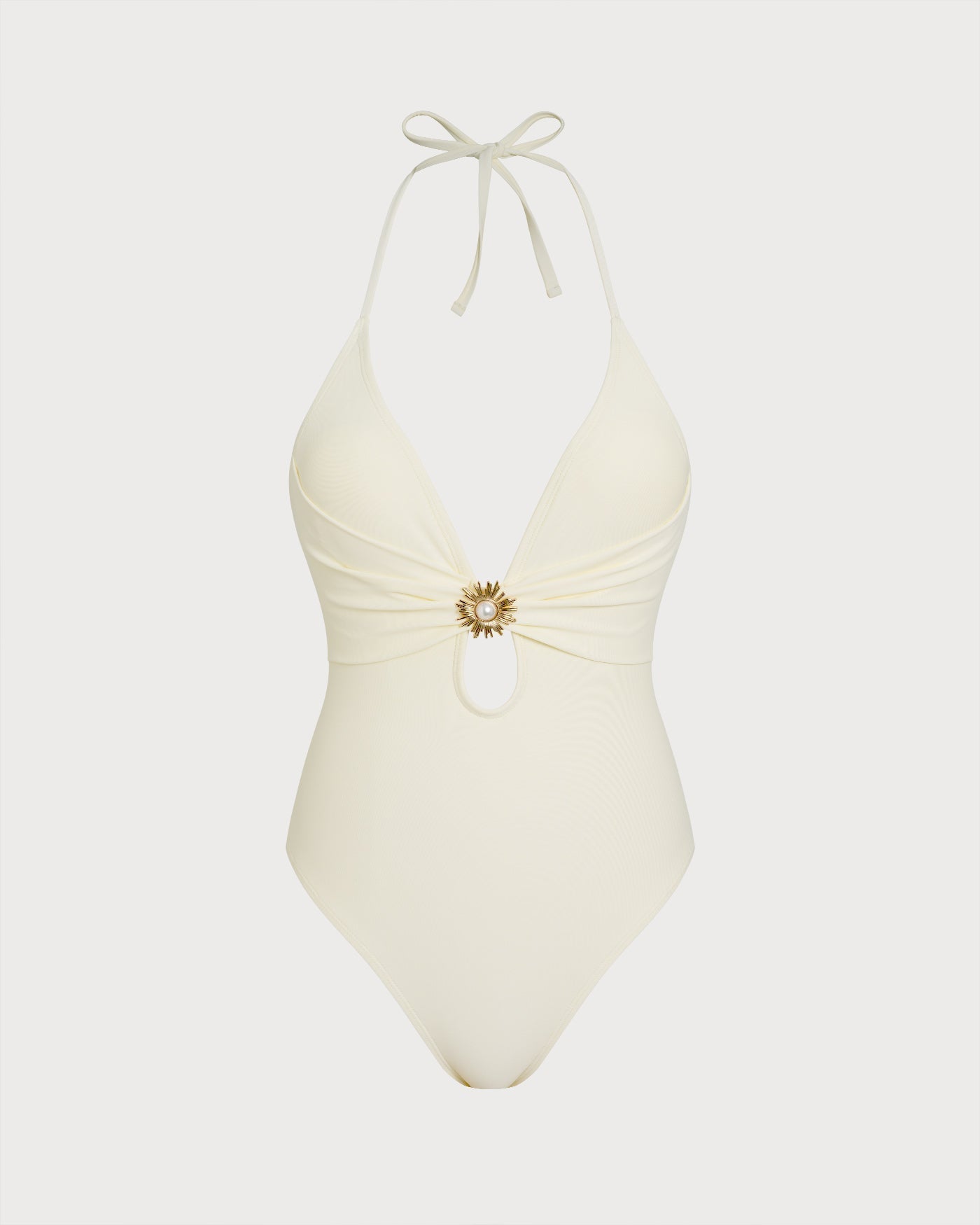 Off White Halter Bralette One Piece Swimsuit