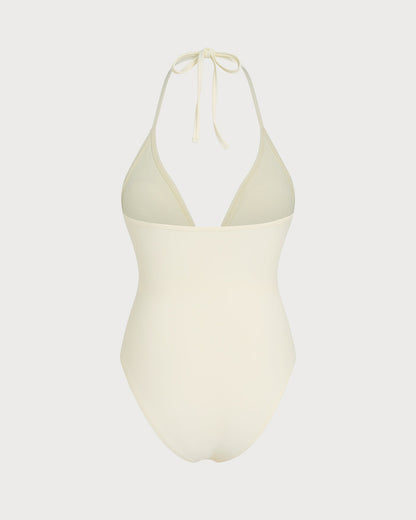 Off White Halter Bralette One Piece Swimsuit