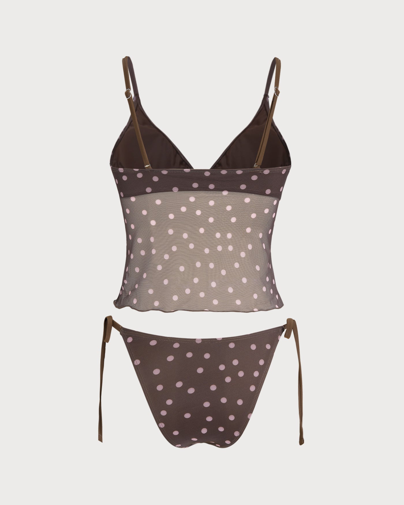 Coffee V Neck Polka Dot Tankini Set
