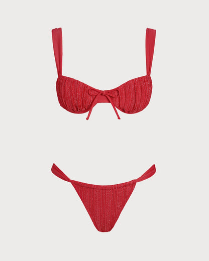Red Sequins Underwire Bikini Set