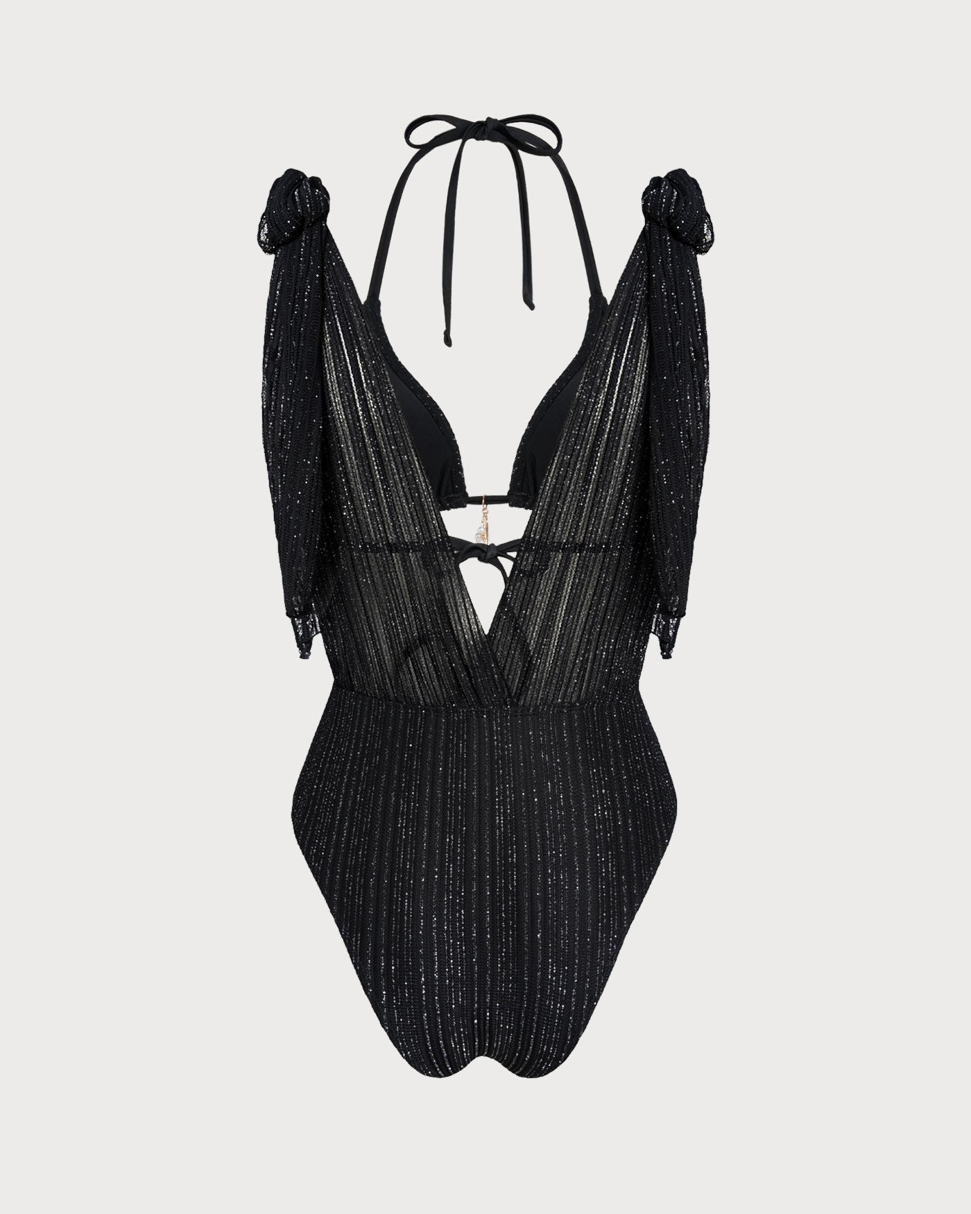 Black Halter Drawstring Triangle Bikini Set