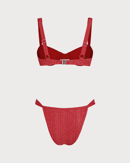 Red Sequins Underwire Bikini Set