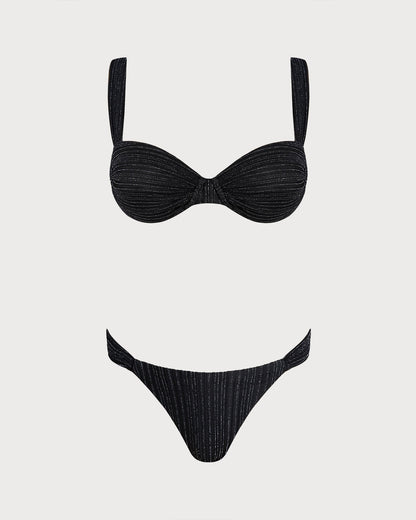 Black Sequins Underwire Bikini Set