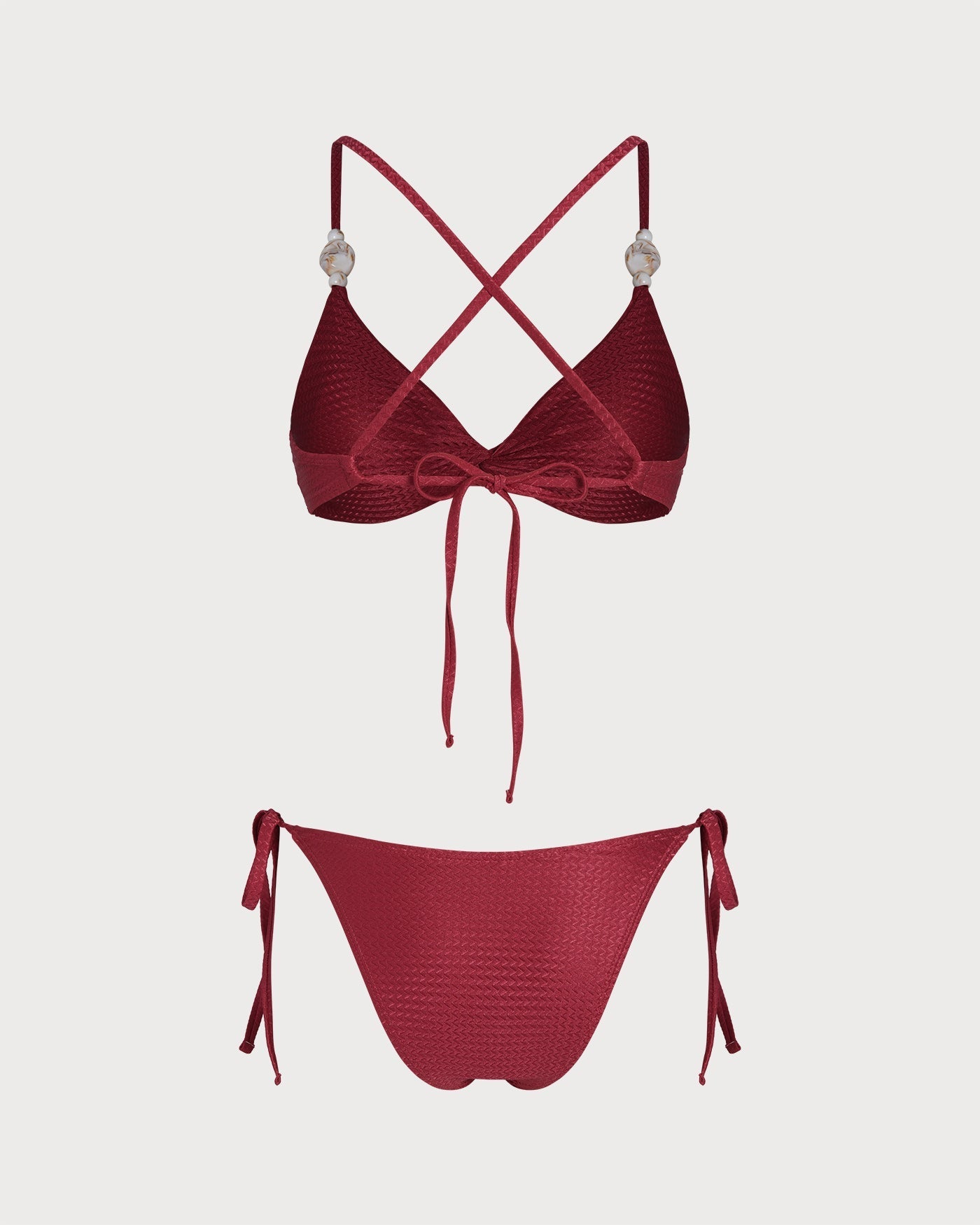 Red V Neck Triangle Drawstring Bikini Set