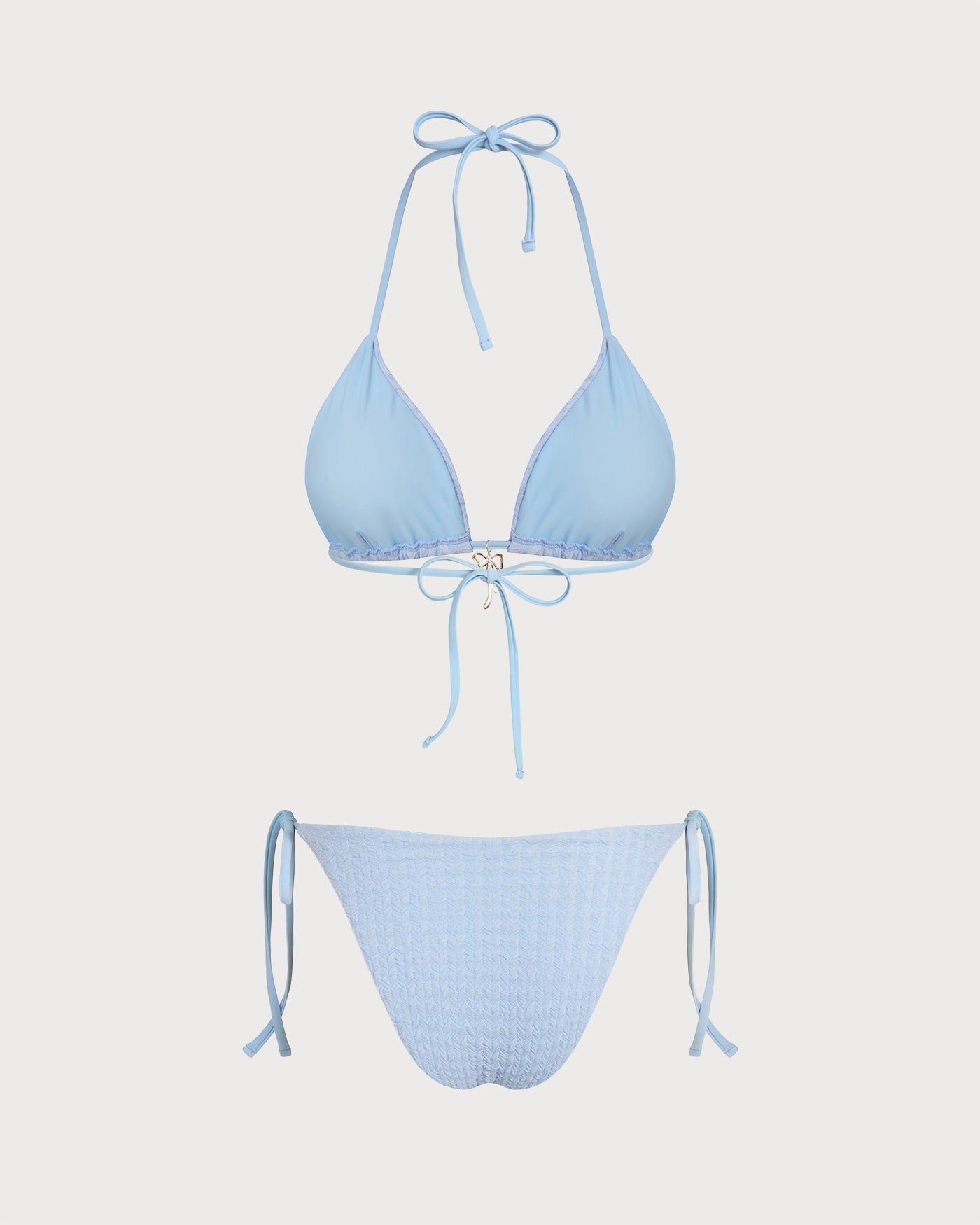 Blue Halter Drawstring Triangle Bikini Set