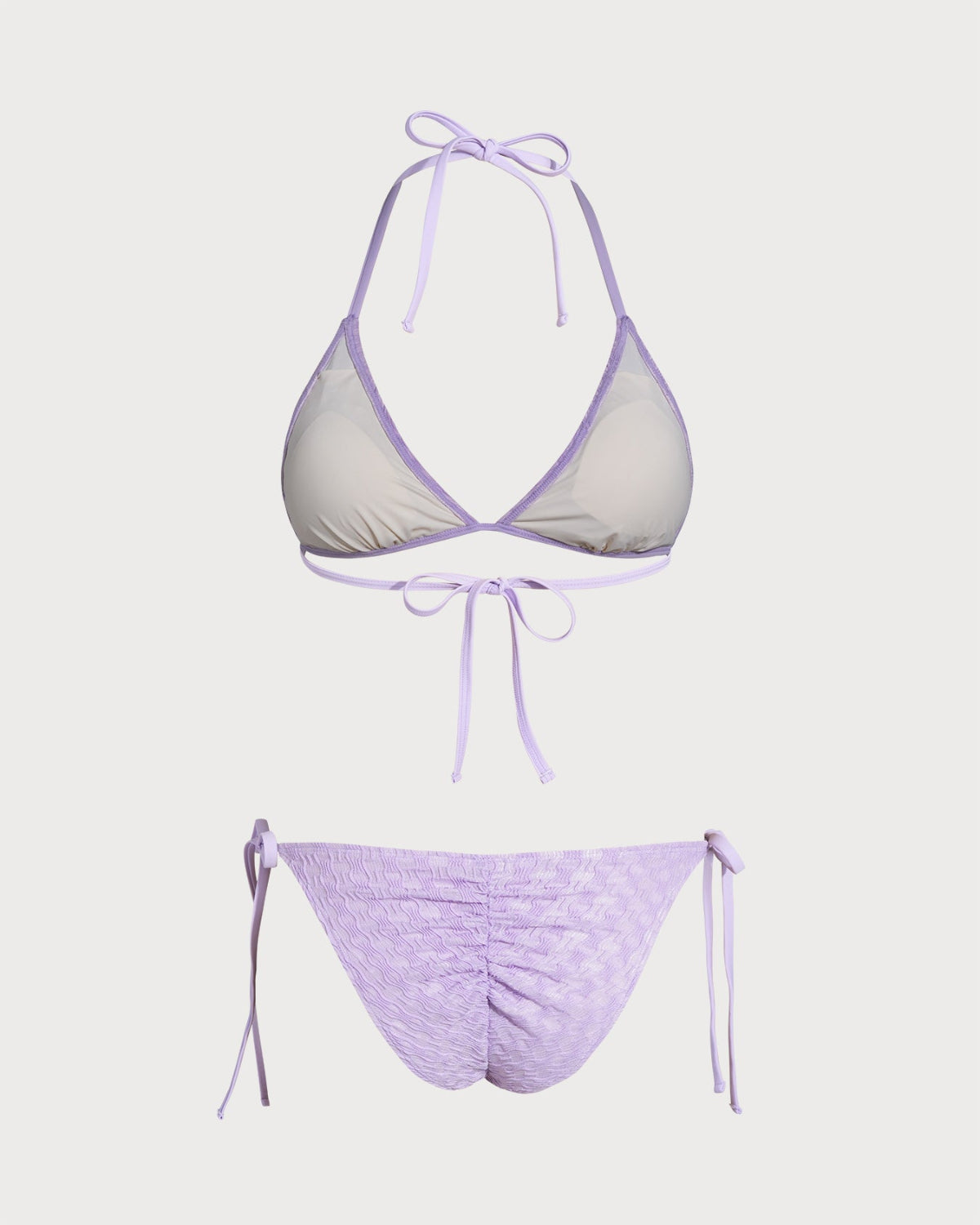 Purple Textured Halter Drawstring Bikini Set