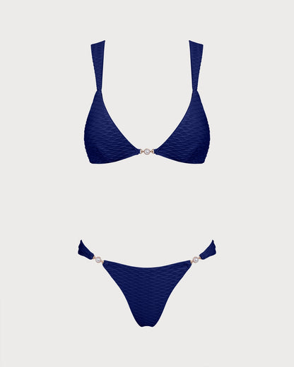 Royal Blue Textured Triangle Bikini Set