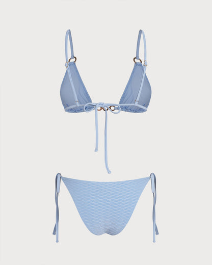 Blue V Neck O-Ring Triangle Bikini Set