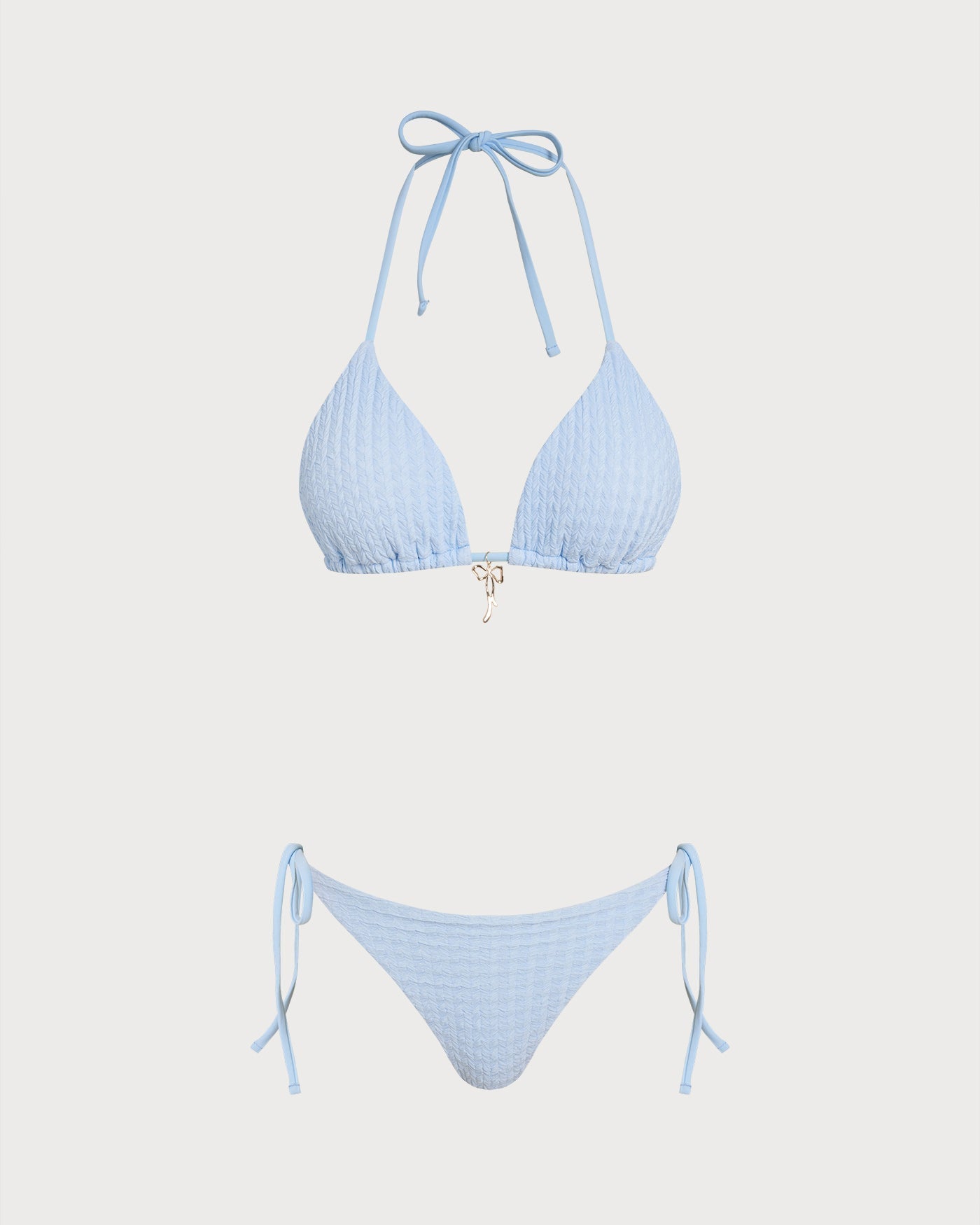 Blue Halter Drawstring Triangle Bikini Set