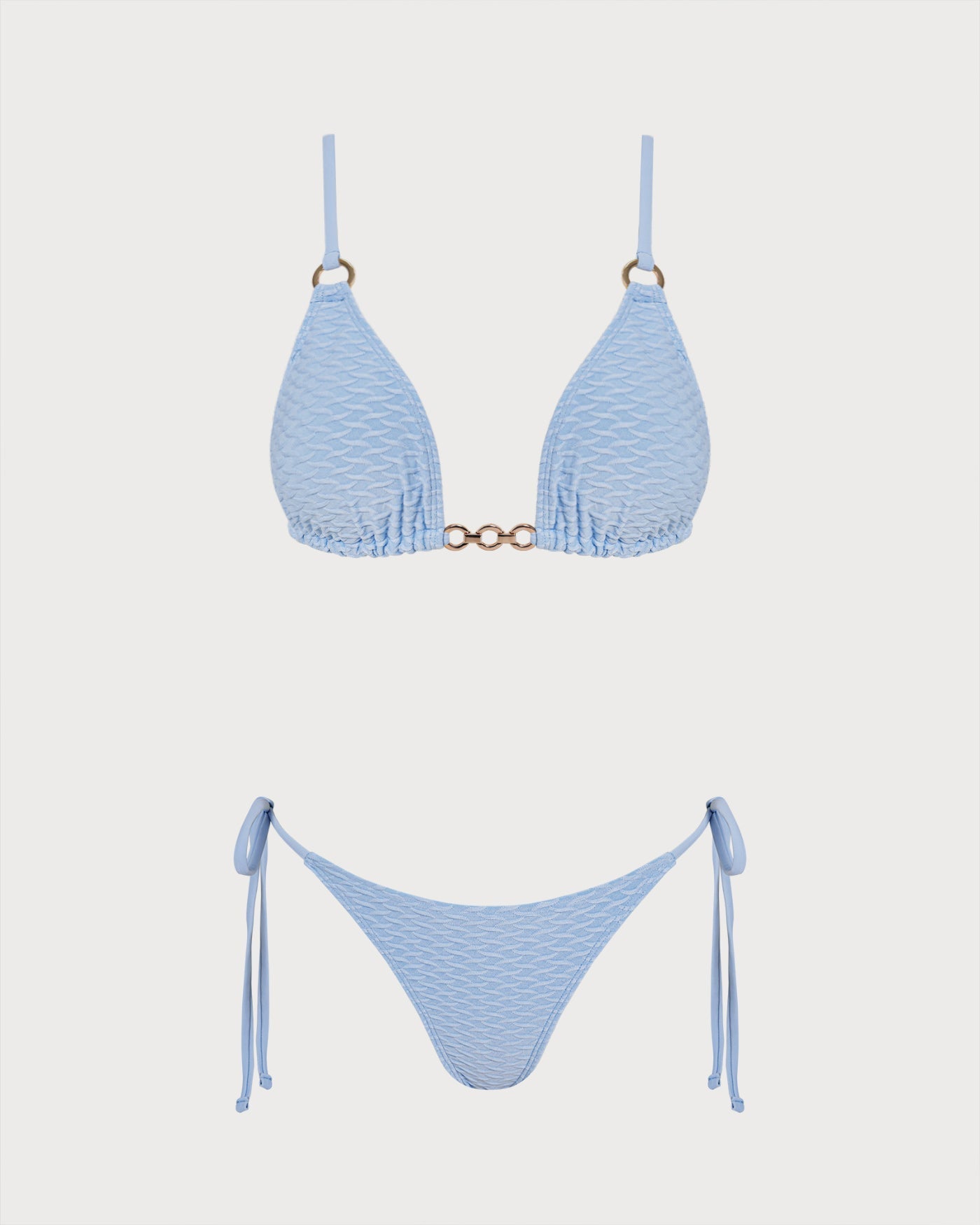Blue V Neck O-Ring Triangle Bikini Set