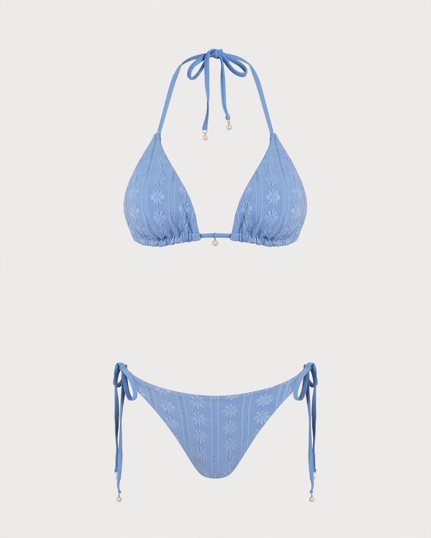 Blue Halter Triangle Reversible Bikini Set