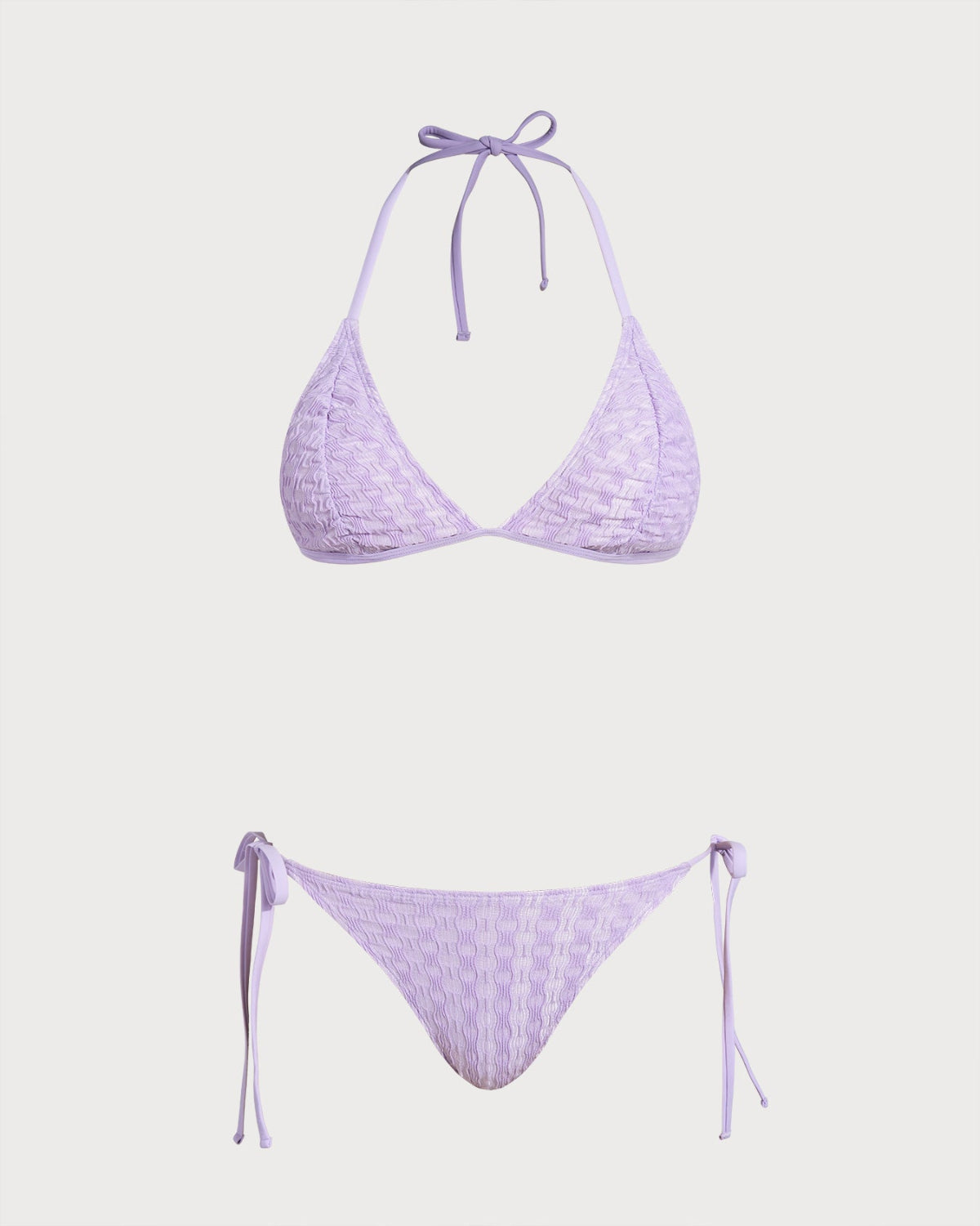 Purple Textured Halter Drawstring Bikini Set