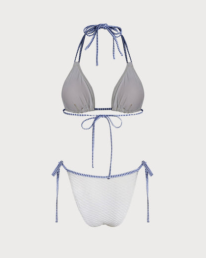 White Halter Contrasting Triangle Bikini Set