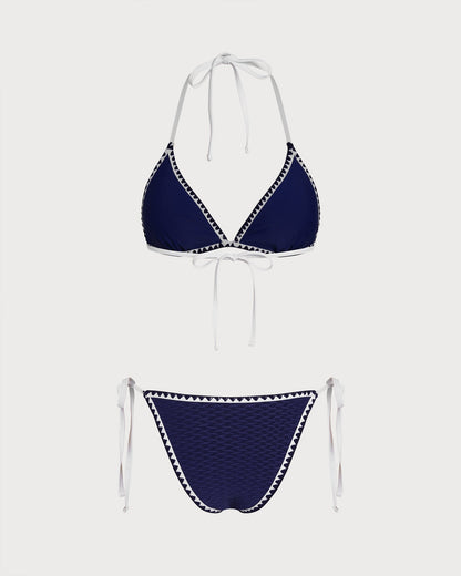 Blue Drawstring Triangle Bikini Set