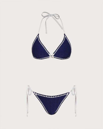 Blue Drawstring Triangle Bikini Set