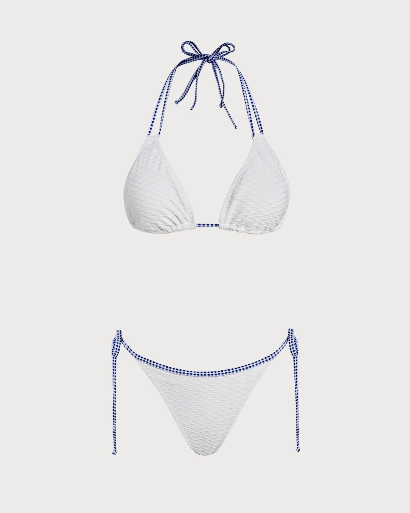 White Halter Contrasting Triangle Bikini Set