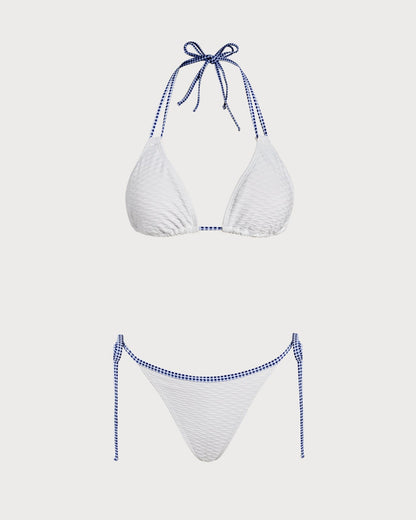White Halter Contrasting Triangle Bikini Set
