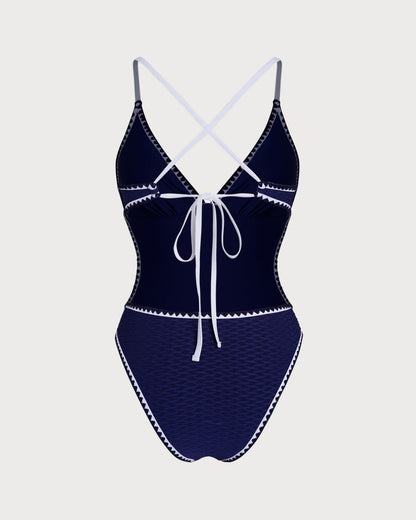 Blue X Cross Bralette One Piece Swimwear