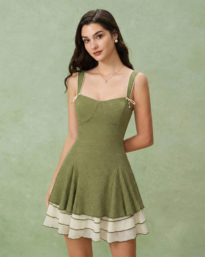 Green Contrasting Slip Mini Dress