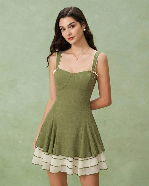 Green Contrasting Slip Mini Dress